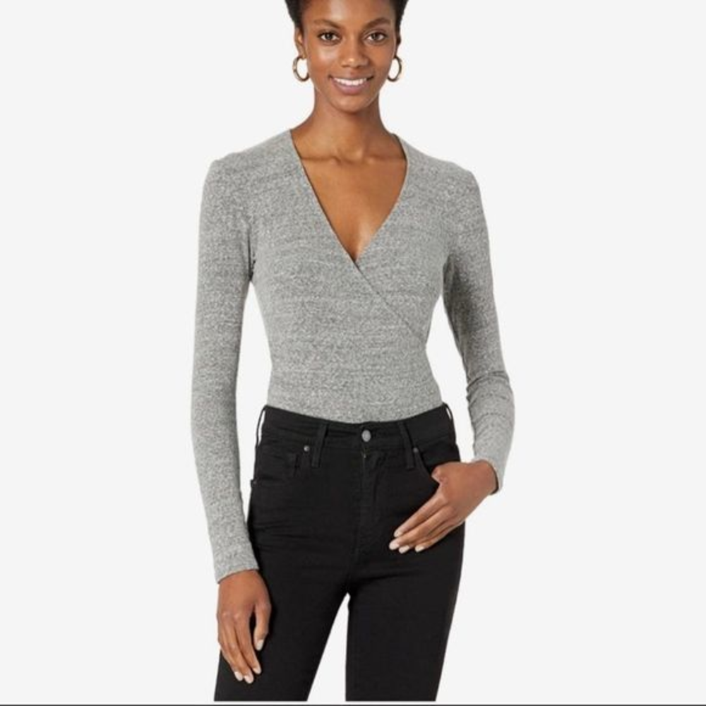 MADEWELL Grey Cross Body Long Sleeve Bodysuit‎ (M)